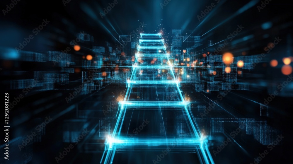 Poster dynamic light pathway digital realm visual art futuristic environment abstract perspective technolog