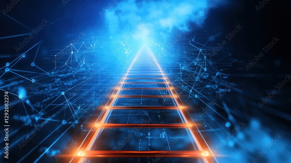 Poster illuminated pathway of technology advancements digital realm abstract visuals futuristic environment