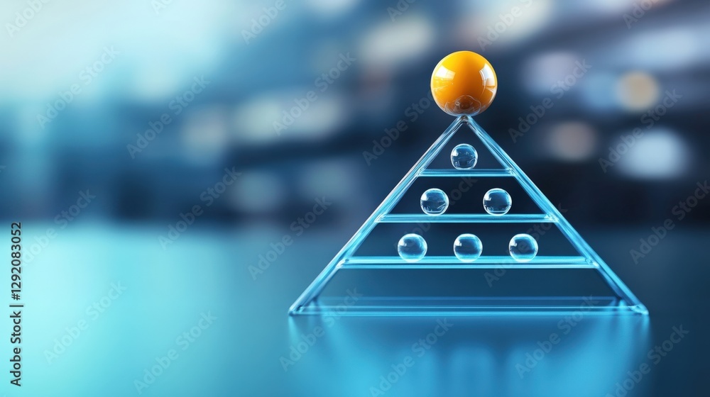Poster balancing innovation transparent pyramid structure modern workspace abstract art futuristic environm