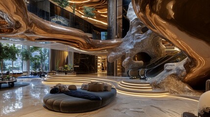 Interior design of a luxury shopping mall with a large and modern architecture in Konak, Izmir, Turkey on 23.07.2024