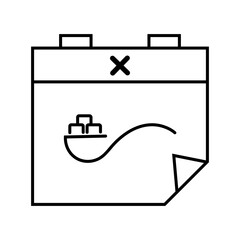 Calendar outline icon with a spoon filled with sugar. Symbolizes a scheduled sugar cutting program.
