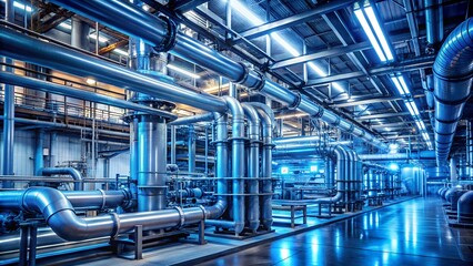 Fototapeta premium pipes tubes machinery and steam turbine in a factory