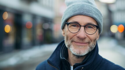 The image depicts an older adult male smiling at the camera.