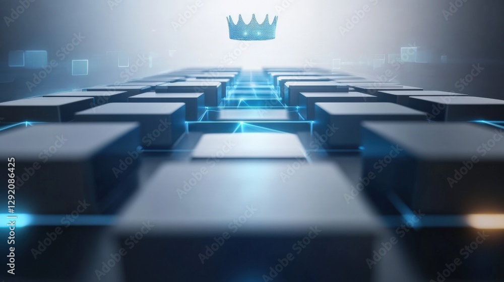 Poster digital crown emerges from the grid futuristic technology concept virtual environment high-tech view