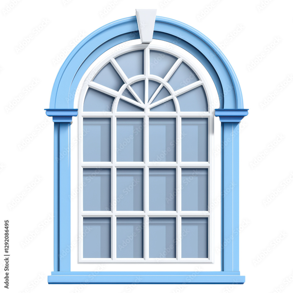 Aufkleber elegant blue window frame with arch design and grid pattern , isolated on a transparency background