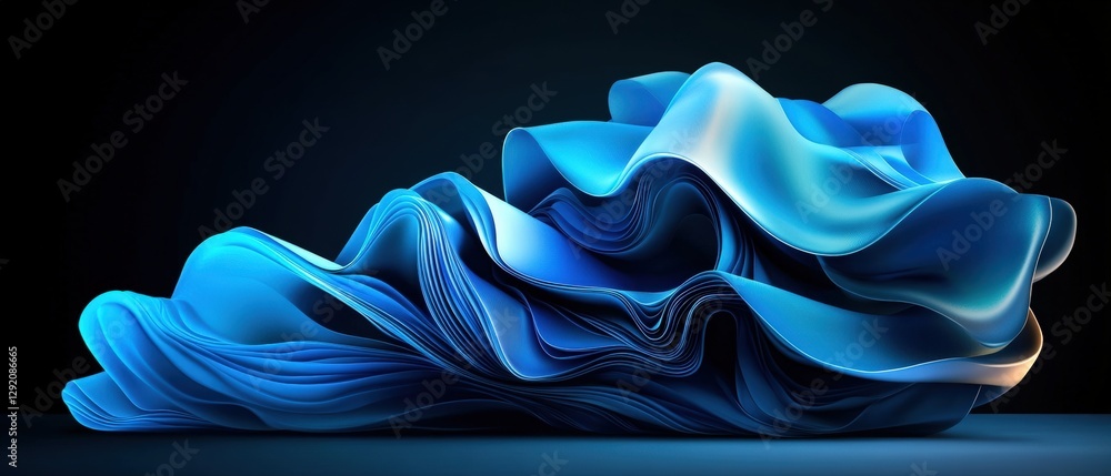 Poster abstract blue and white wave patterns on a black background creating a modern artistic design