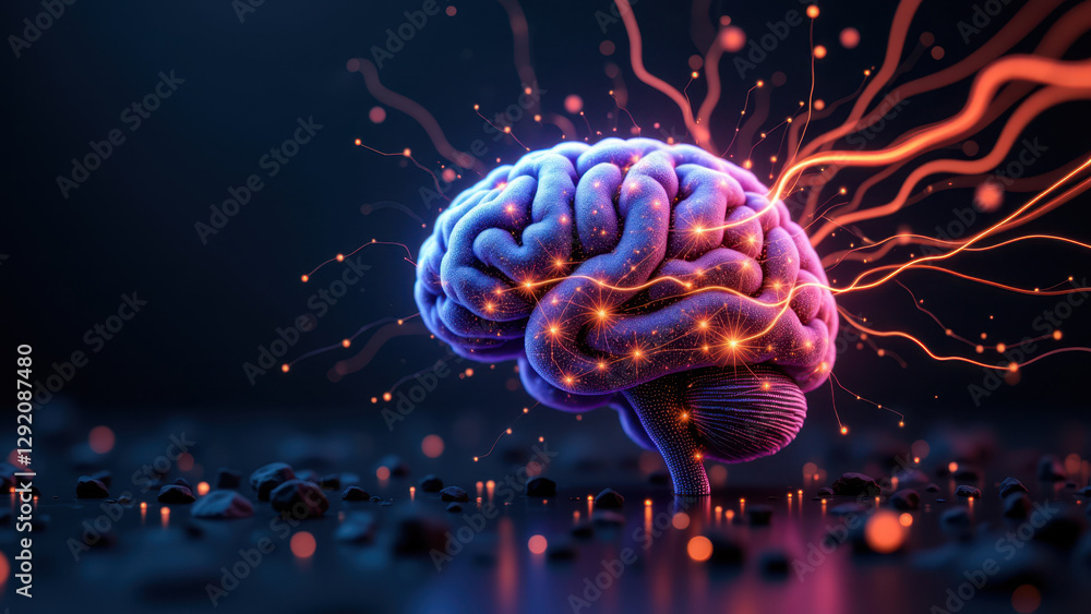 Poster computer generated image featuring a vivid visual metaphor for artificial general intelligence with 