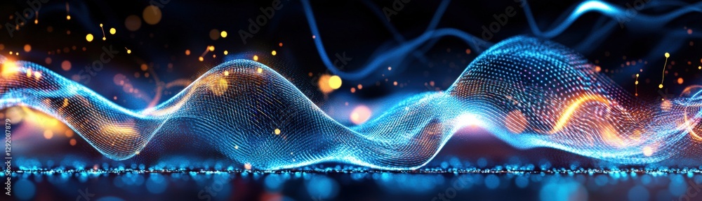Poster digital wave with glowing lights and abstract photo design creating a vibrant visual effect