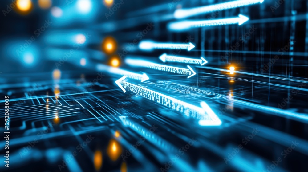 Poster dynamic technological arrows display digital environment graphic design futuristic aesthetic high-te