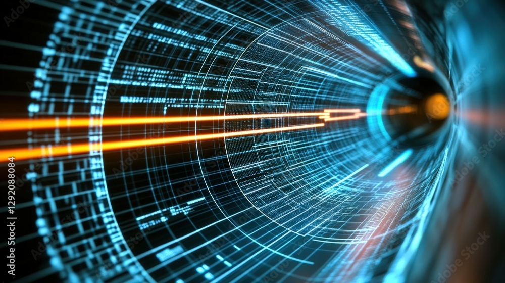 Poster dynamic digital speed visualization futuristic tunnel abstract art high-tech environment perspective