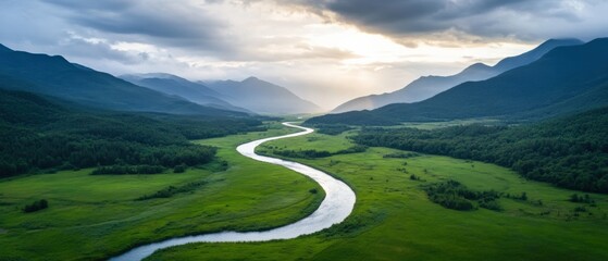 winding River in a mountain Valley Landscape