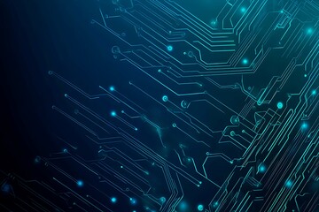 Abstract close-up of a glowing blue digital circuit board, showcasing intricate connections and technological design on a black background.
