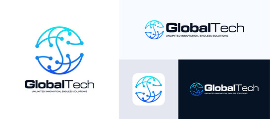 Globe tech logo design, Globe data connection for technology icon symbol vector, Tech world logo design, Global neuro logo, Neurology sign design, Global Network Logo vector design, Letter S initial