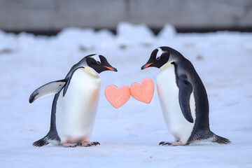 Obraz premium penguins exchanging fish