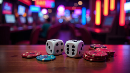 Dice on casino counter with numbers up