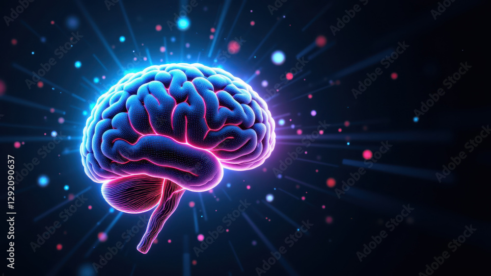 Poster a stylized representation of an artificial brain with neural connections and glowing stars against a