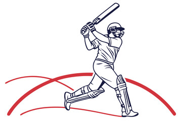 Powerful Cricket Shot - Vector Illustration of Batter Swinging for a Six