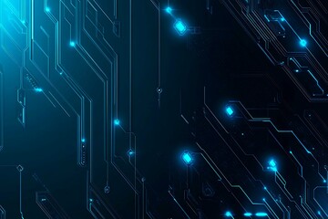 Abstract close-up of a glowing blue digital circuit board, showcasing intricate connections and technological design on a black background.
