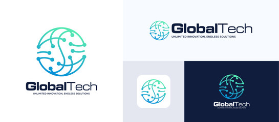 Globe tech logo design, Globe data connection for technology icon symbol vector, Tech world logo design, Global neuro logo, Neurology sign design, Global Network Logo vector design, Letter S initial