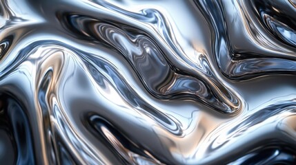 Abstract chrome waves with fluid texture and glossy deformations. Generative AI