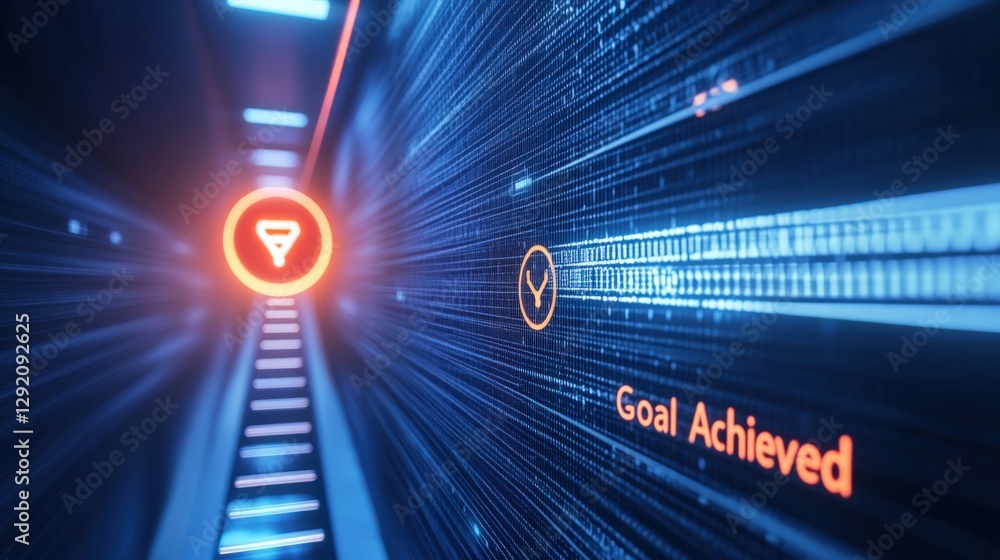 Poster achieving goals in a digital landscape data visualization of success metrics virtual space graphic r