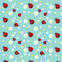 ladybug pattern, flowers