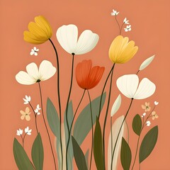 Vintage-inspired boho floral pattern with rounded organic forms