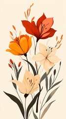 Abstract bohemian flower and leaf composition with a soft aesthetic