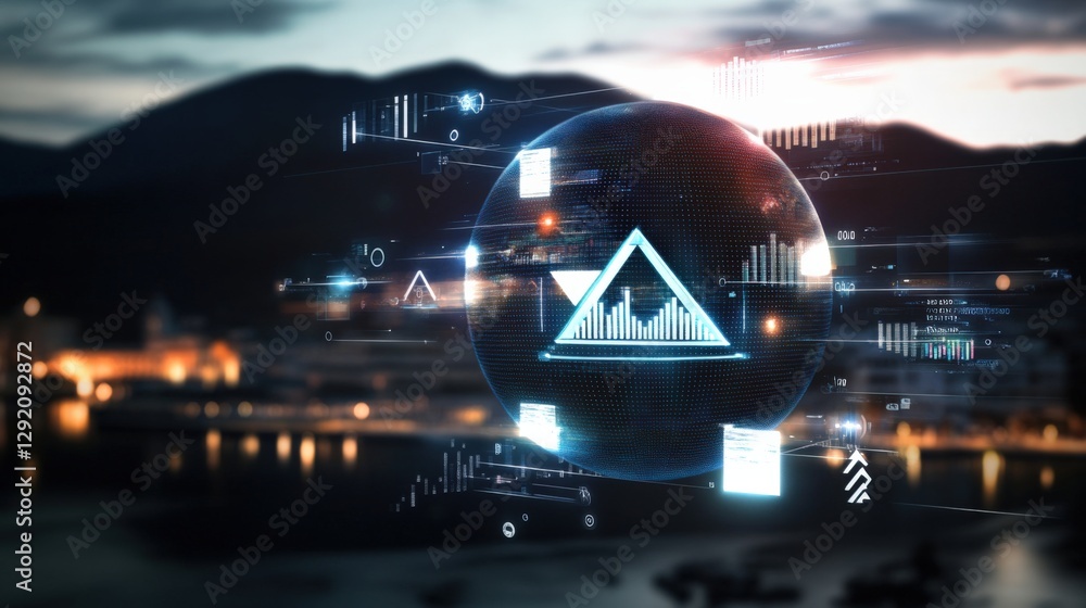 Poster digital innovation showcase urban landscape graphic visualization high-tech environment aerial viewp