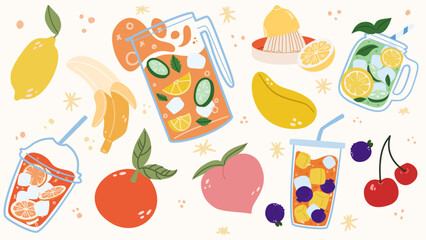 The concept of making smoothies and freshly squeezed juice from various fruits and berries.