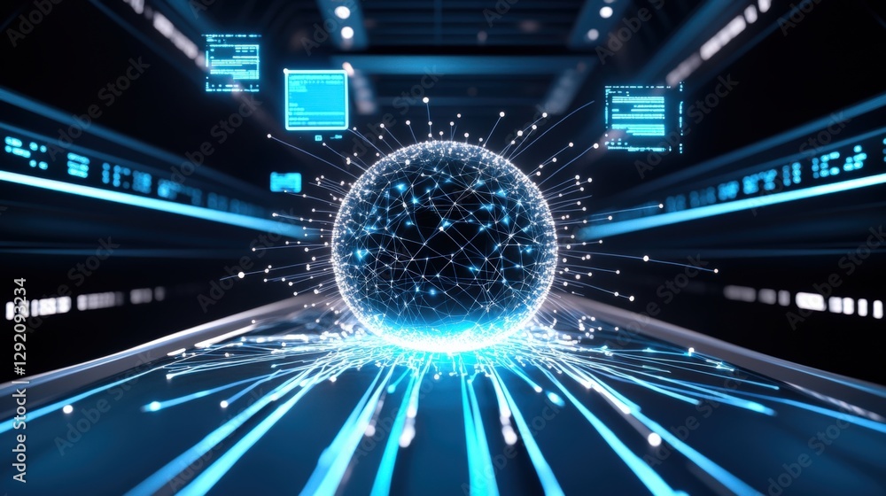 Poster exploring digital innovation a futuristic glimpse of data flow in a virtual environment
