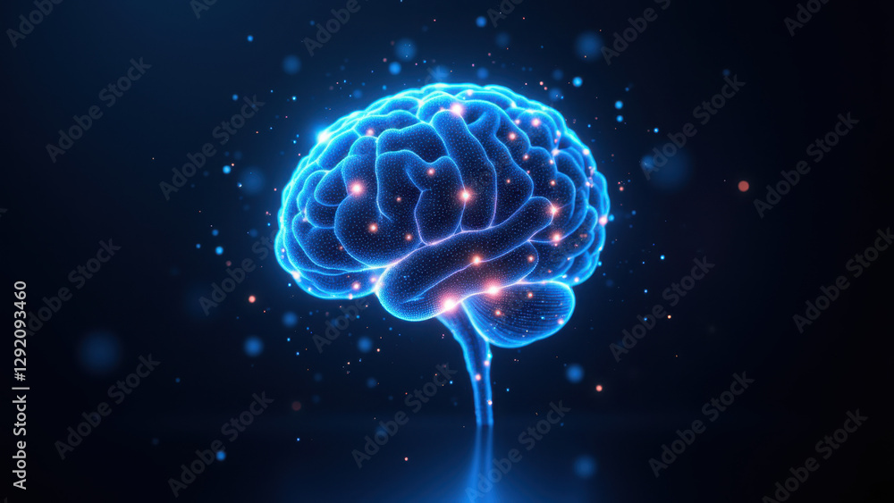 Poster image of a blue ai brain with neural connections set against a cosmic backdrop.