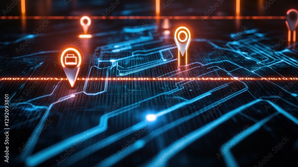 Poster innovative location tracking technology digital landscape visual representation futuristic environme