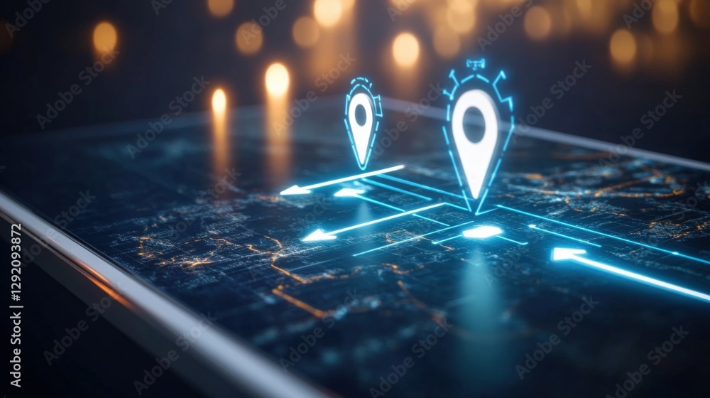 Poster innovative location tracking technology urban setting digital interface high-tech environment close-