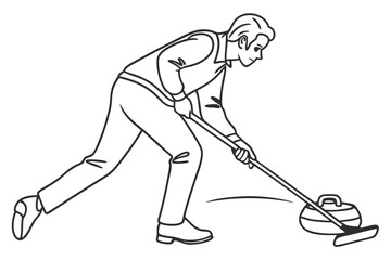 Curling Athlete Sweeps Ice with Concentration – Stunning Illustration