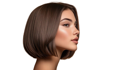 Fototapeta premium Beautiful Woman With Bob Hairstyle Flawless Makeup Transparent Background