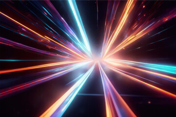 Obraz premium Abstract Neon Fibers Interwoven in Vibrant Tapestry Design on Black Background