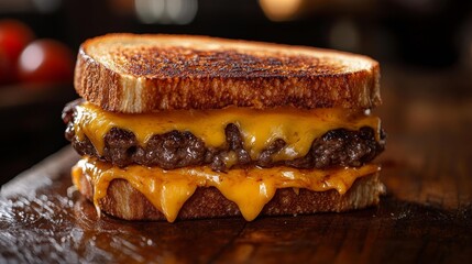Grilled Cheese Burger with Double Beef Patties and Melting Cheddar Cheese. Generative AI