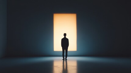 Man Standing Before Light Rectangle