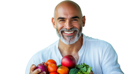 Happy Senior Man Holding Organic Vegetables Healthy Plant-Based Diet