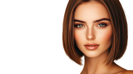Naklejka premium Glamorous Woman With Bob Hairstyle Side View Transparent Background