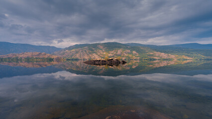 mountain lake in sunset