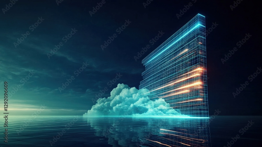 Aufkleber digital innovation event showcasing futuristic cloud technology in a surreal ocean environment from 