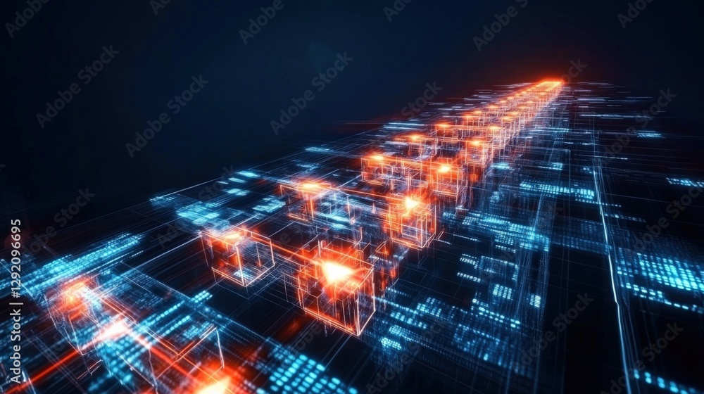Poster exploring digital innovation data flow in a cybernetic landscape virtual environment futuristic pers