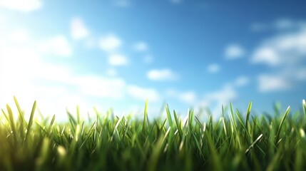 Fototapeta premium Vibrant green grass with clear blue sky background ideal for nature and outdoor themed photography