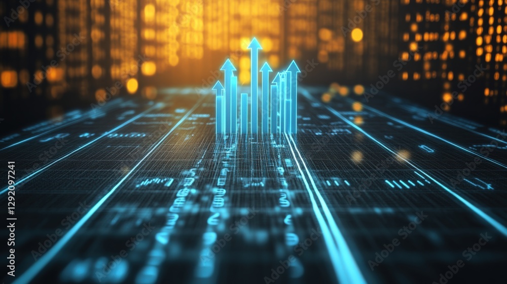 Poster analyzing market trends through data visualization digital space infographic tech environment dynami