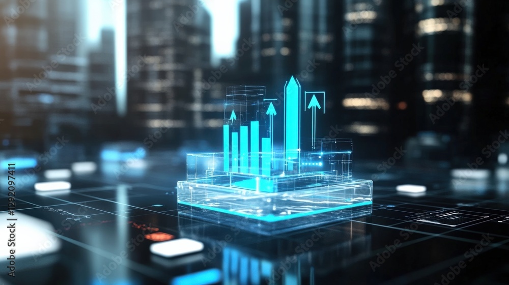 Poster data visualization growth trends urban business environment 3d graph representation futuristic techn