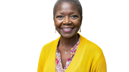 Smiling Woman in Yellow Cardigan Confident and Professional Business Portrait