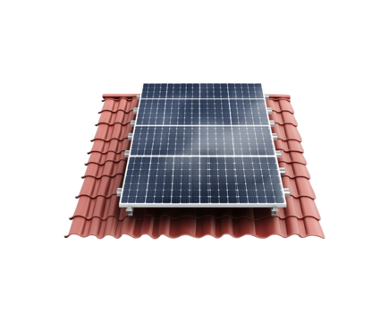 Solar Panel on Tiled Roof - 3D Rendered PNG