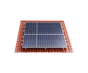 Tiled Roof with Solar Panel on Top - 3D Rendered PNG